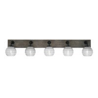 Oxbridge 5 Light Bath Bar In Matte Black & Painted Distressed Wood-Look Metal Finish With 6