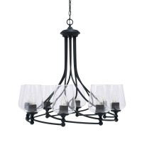 Capri Uplight, 8 Light, Chandelier Shown In Matte Black Finish With 5