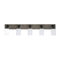 Oxbridge 5 Light Bath Bar In Matte Black & Painted Distressed Wood-Look Metal Finish With 4