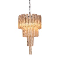 Give your living room or foyer a decadent royal flair with this artfully made glass chandelier Replicating an inverted tiered design it has swirling pattern glass tube shades that makes this piece appear whimsical and dynamic to the eye The warm golden hu