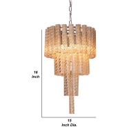 Give your living room or foyer a decadent royal flair with this artfully made glass chandelier Replicating an inverted tiered design it has swirling pattern glass tube shades that makes this piece appear whimsical and dynamic to the eye The warm golden hu