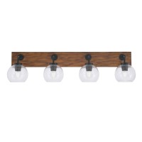 Oxbridge 4 Light Bath Bar In Matte Black & Painted Wood-Look Metal Finish With 5.75