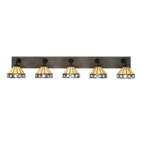 Oxbridge 5 Light Bath Bar In Matte Black & Painted Distressed Wood-Look Metal Finish With 7