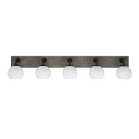 Oxbridge 5 Light Bath Bar In Matte Black & Painted Distressed Wood-Look Metal Finish With 5.75