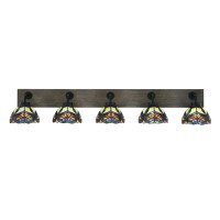 Oxbridge 5 Light Bath Bar In Matte Black & Painted Distressed Wood-Look Metal Finish With 7