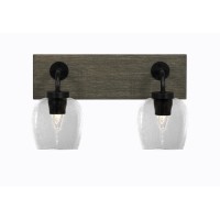 Oxbridge 2 Light Bath Bar In Matte Black & Painted Distressed Wood-Look Metal Finish With 6