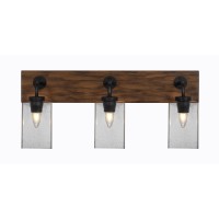 Oxbridge 3 Light Bath Bar In Matte Black & Painted Wood-Look Metal Finish With 4