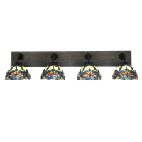 Oxbridge 4 Light Bath Bar In Matte Black & Painted Distressed Wood-Look Metal Finish With 7