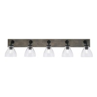 Oxbridge 5 Light Bath Bar In Matte Black & Painted Distressed Wood-Look Metal Finish With 6.25