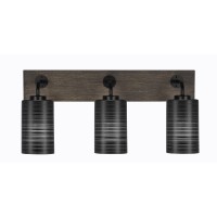 Oxbridge 3 Light Bath Bar In Matte Black & Painted Distressed Wood-Look Metal Finish With 4