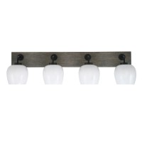 Oxbridge 4 Light Bath Bar In Matte Black & Painted Distressed Wood-Look Metal Finish With 6