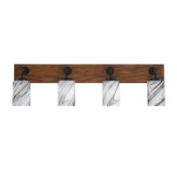 Oxbridge 4 Light Bath Bar In Matte Black & Painted Wood-Look Metal Finish With 4