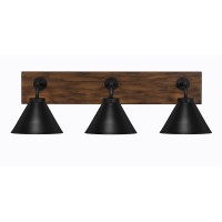 Oxbridge 3 Light Bath Bar In Matte Black & Painted Wood-Look Metal Finish With 7