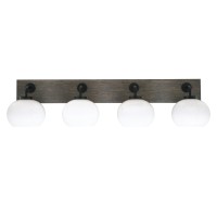 Oxbridge 4 Light Bath Bar In Matte Black & Painted Distressed Wood-Look Metal Finish With 7