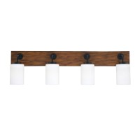 Oxbridge 4 Light Bath Bar In Matte Black & Painted Wood-Look Metal Finish With 4