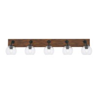 Oxbridge 5 Light Bath Bar In Matte Black & Painted Wood-Look Metal Finish With 5.75