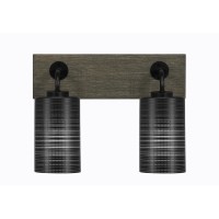 Oxbridge 2 Light Bath Bar In Matte Black & Painted Distressed Wood-Look Metal Finish With 4