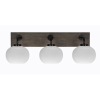 Oxbridge 3 Light Bath Bar In Matte Black & Painted Distressed Wood-Look Metal Finish With 7