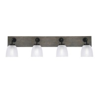 Oxbridge 4 Light Bath Bar In Matte Black & Painted Distressed Wood-Look Metal Finish With 5