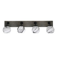 Oxbridge 4 Light Bath Bar In Matte Black & Painted Distressed Wood-Look Metal Finish With 5.75