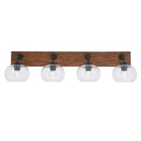 Oxbridge 4 Light Bath Bar In Matte Black & Painted Wood-Look Metal Finish With 7