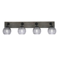 Oxbridge 4 Light Bath Bar In Matte Black & Painted Distressed Wood-Look Metal Finish With 6