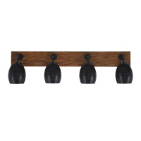 Oxbridge 4 Light Bath Bar In Matte Black & Painted Wood-Look Metal Finish With 5