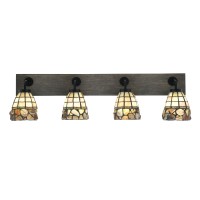 Oxbridge 4 Light Bath Bar In Matte Black & Painted Distressed Wood-Look Metal Finish With 7