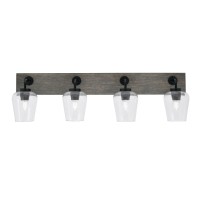 Oxbridge 4 Light Bath Bar In Matte Black & Painted Distressed Wood-Look Metal Finish With 5