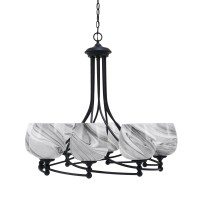 Capri Uplight, 8 Light, Chandelier Shown In Matte Black Finish With 6