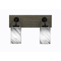 Oxbridge 2 Light Bath Bar In Matte Black & Painted Distressed Wood-Look Metal Finish With 4