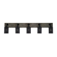 Oxbridge 5 Light Bath Bar In Matte Black & Painted Distressed Wood-Look Metal Finish With 4