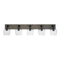 Oxbridge 5 Light Bath Bar In Matte Black & Painted Distressed Wood-Look Metal Finish With 6