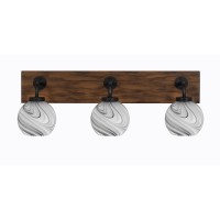 Oxbridge 3 Light Bath Bar In Matte Black & Painted Wood-Look Metal Finish With 5.75