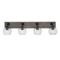 Oxbridge 4 Light Bath Bar In Matte Black & Painted Distressed Wood-Look Metal Finish With 5.75