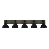 Oxbridge 5 Light Bath Bar In Matte Black & Painted Distressed Wood-Look Metal Finish With 7