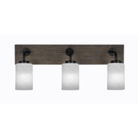 Oxbridge 3 Light Bath Bar In Matte Black & Painted Distressed Wood-Look Metal Finish With 4