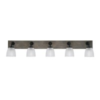 Oxbridge 5 Light Bath Bar In Matte Black & Painted Distressed Wood-Look Metal Finish With 5