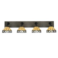 Oxbridge 4 Light Bath Bar In Matte Black & Painted Distressed Wood-Look Metal Finish With 7