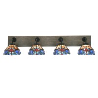 Oxbridge 4 Light Bath Bar In Matte Black & Painted Distressed Wood-Look Metal Finish With 7