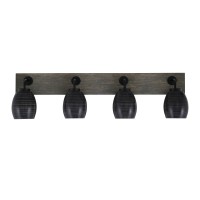 Oxbridge 4 Light Bath Bar In Matte Black & Painted Distressed Wood-Look Metal Finish With 5