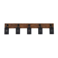 Oxbridge 5 Light Bath Bar In Matte Black & Painted Wood-Look Metal Finish With 4