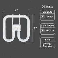 Kosunrefill 2D 55W(F552D/830) Replacement Bulb For G E General Electric 40184 Light Bulb,55 Watt Fluorescent Bulb,Gry10Q-3 4-Pin Base,3000K