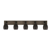 Oxbridge 5 Light Bath Bar In Matte Black & Painted Distressed Wood-Look Metal Finish With 5