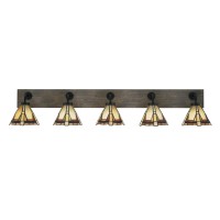 Oxbridge 5 Light Bath Bar In Matte Black & Painted Distressed Wood-Look Metal Finish With 7