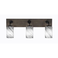 Oxbridge 3 Light Bath Bar In Matte Black & Painted Distressed Wood-Look Metal Finish With 4