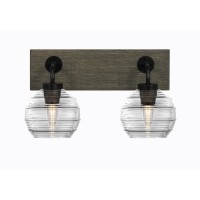 Oxbridge 2 Light Bath Bar In Matte Black & Painted Distressed Wood-Look Metal Finish With 6