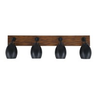 Oxbridge 4 Light Bath Bar In Matte Black & Painted Wood-Look Metal Finish With 5