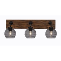 Oxbridge 3 Light Bath Bar In Matte Black & Painted Wood-Look Metal Finish With 6