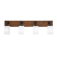 Oxbridge 4 Light Bath Bar In Matte Black & Painted Wood-Look Metal Finish With 4